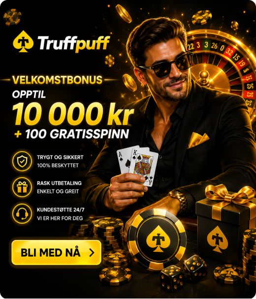 Truffpuff velkomstbonus med casinospill, spillekort og sjetonger